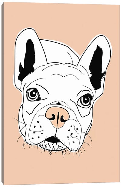 Frenchie Face Pink Canvas Art Print - French Bulldog Art