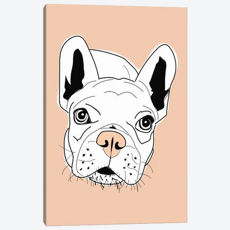 Frenchie Face Pink Canvas Print #SAP48} by Sketch and Paws Canvas Artwork