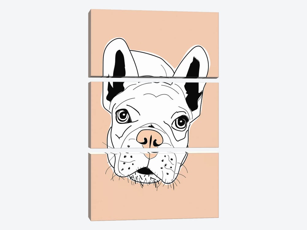 Frenchie Face Pink by Sketch and Paws 3-piece Art Print