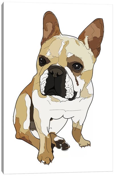 Frenchie White Canvas Art Print - Sketch and Paws