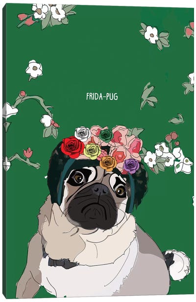 Frida-Pug Canvas Art Print - Frida Kahlo