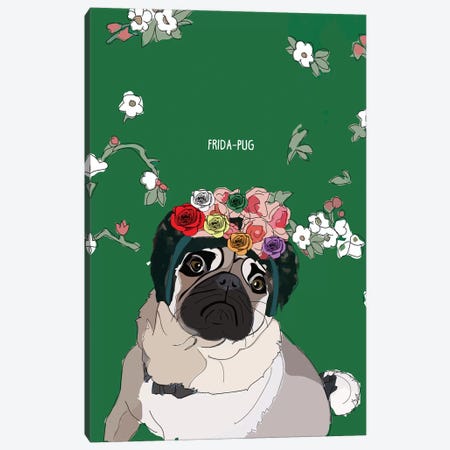 Frida-Pug Canvas Print #SAP51} by Sketch and Paws Canvas Print