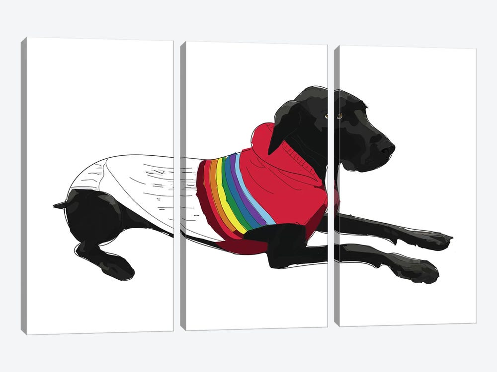 Great Dane In Winter Sweater by Sketch and Paws 3-piece Art Print