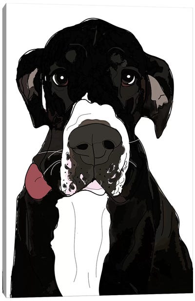 Great Dane Tongue Out Canvas Art Print - Sketch and Paws