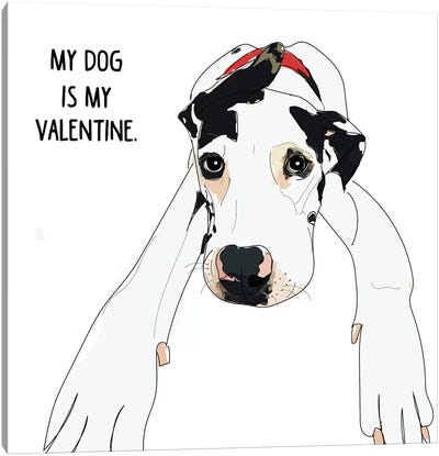 Great Dane Valentine Canvas Art Print - Sketch and Paws