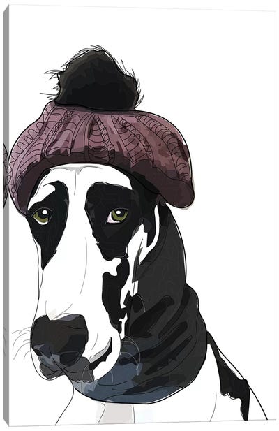 Hipster Great Dane Canvas Art Print - Sketch and Paws
