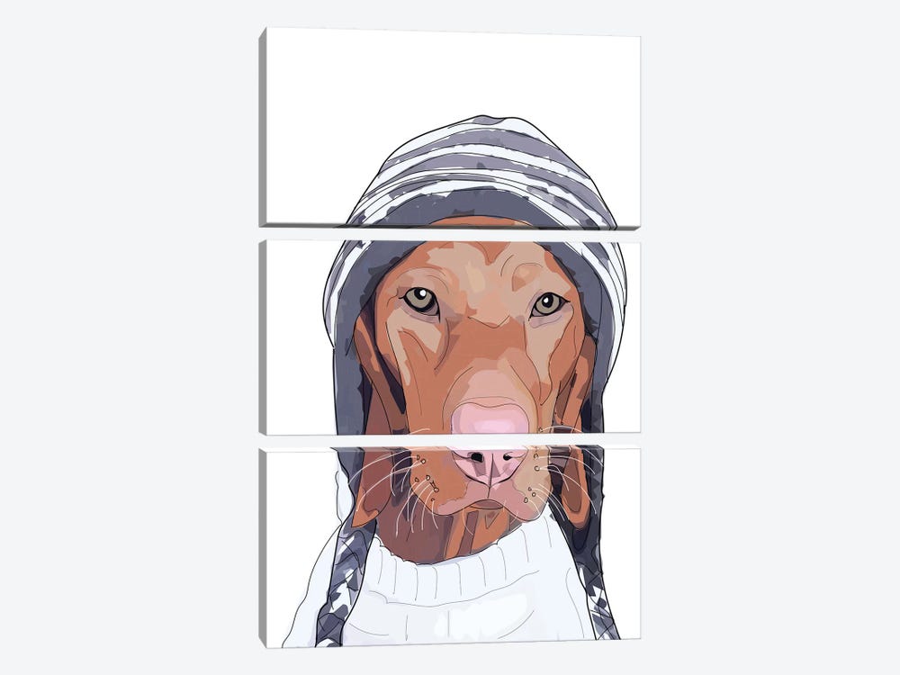Hipster Vizsla Beanie by Sketch and Paws 3-piece Canvas Artwork