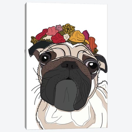 Pug With Flowers Canvas Print #SAP95} by Sketch and Paws Canvas Art