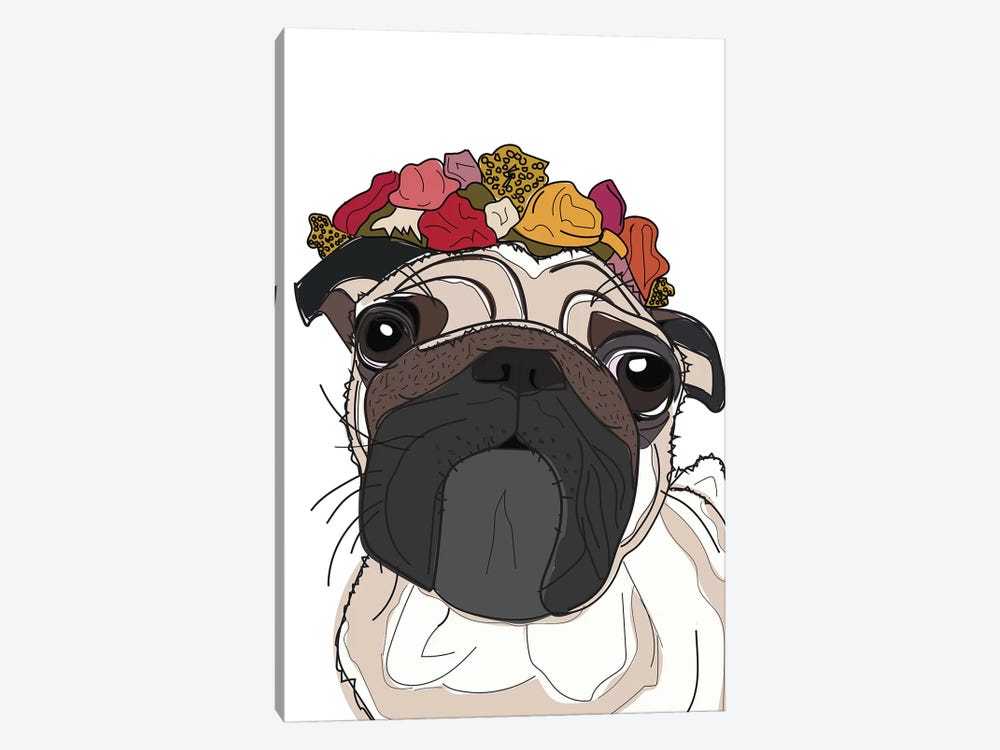 Pug With Flowers by Sketch and Paws 1-piece Art Print