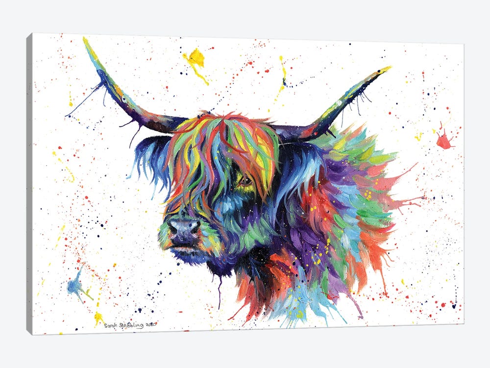 Multicolor Highland Cow by Sarah Stribbling 1-piece Canvas Artwork