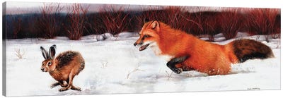 Fox And Hare Canvas Art Print - Photorealism Art