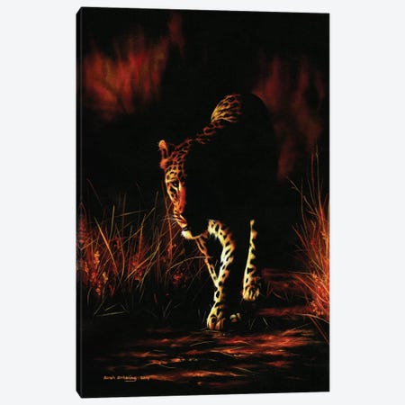Leopard Walking Canvas Print #SAS60} by Sarah Stribbling Art Print