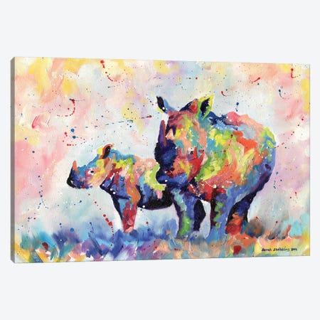 Rhinos Canvas Print #SAS83} by Sarah Stribbling Art Print