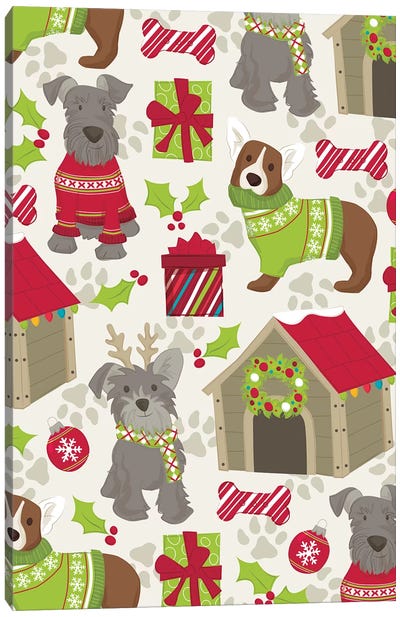 Deck The Dogs II Canvas Art Print - Christmas Animal Art
