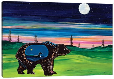 Bear Guides The Family Canvas Art Print - Black Bears