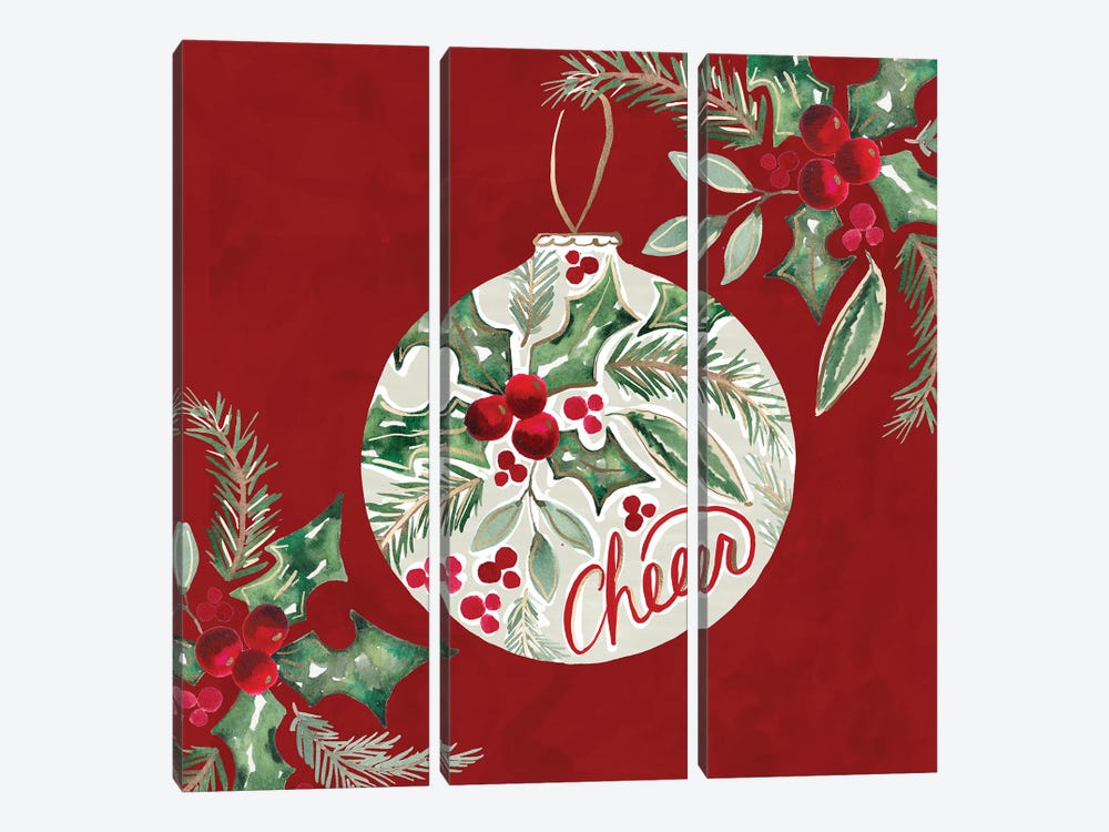 Cheer Ornament Red by Sara Berrenson 3-piece Canvas Wall Art