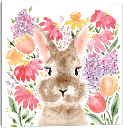 Easter Bunny Garden Canvas Art Print - Tulip Art