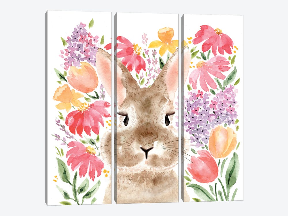 Easter Bunny Garden by Sara Berrenson 3-piece Canvas Wall Art