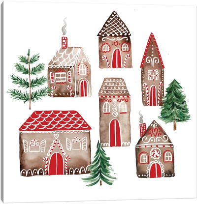 Gingerbread Houses Canvas Art Print - Holiday Eats & Treats