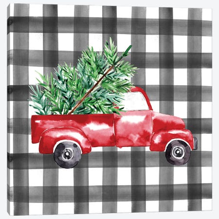 Red Truck Gingham Pillow Canvas Print #SBE129} by Sara Berrenson Canvas Art Print