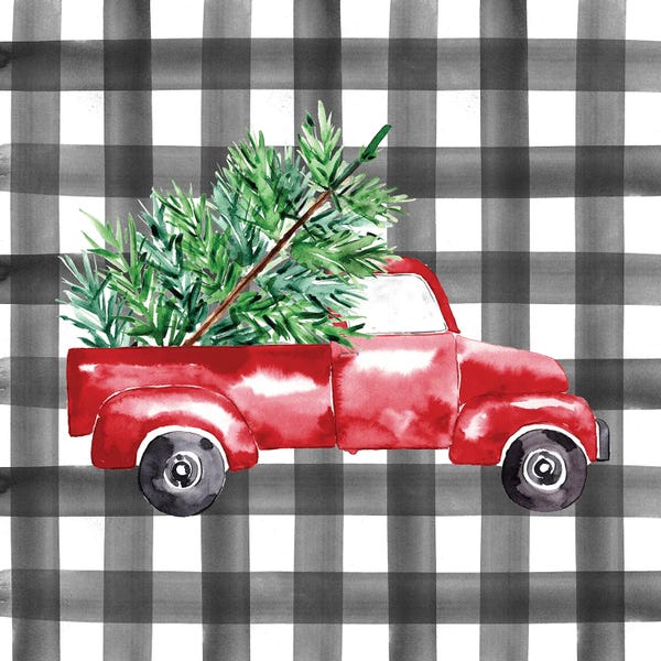 Gingham: Red Truck Gingham Pillow by Sara Berrenson
