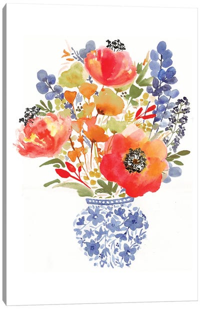Chinoiserie Poppy Canvas Art Print - Chinoiserie Art