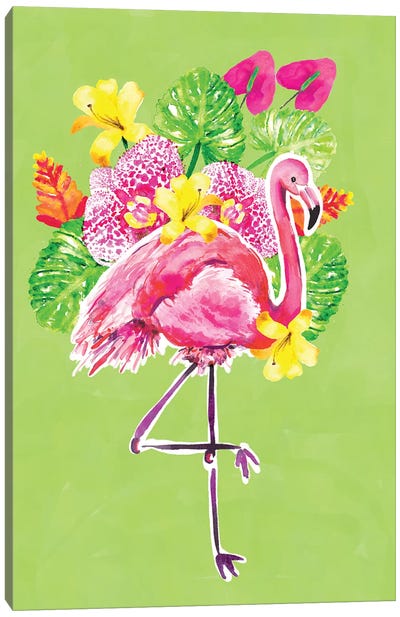 Tropic Vibes Flamingo Canvas Art Print - Hibiscus Art