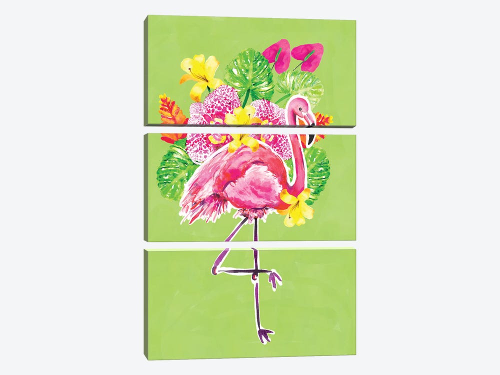 Tropic Vibes Flamingo by Sara Berrenson 3-piece Canvas Art Print