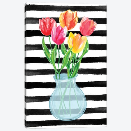 Tulips Stripes Canvas Print #SBE71} by Sara Berrenson Canvas Artwork