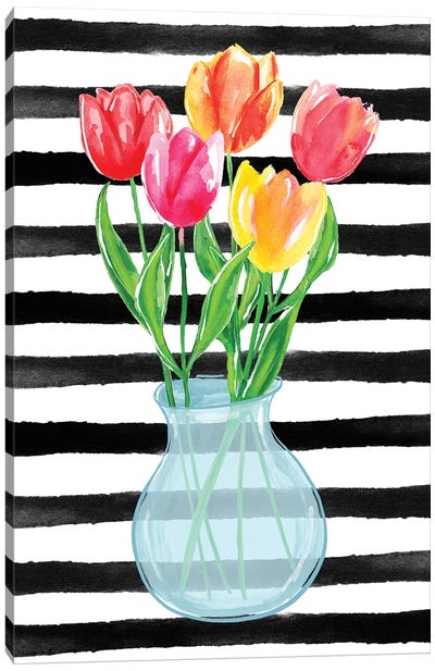 Tulips Stripes Canvas Art Print - Sara Berrenson