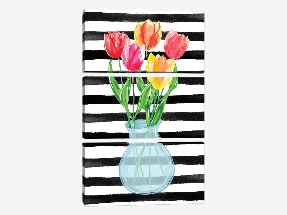 Tulips Stripes by Sara Berrenson 3-piece Canvas Art