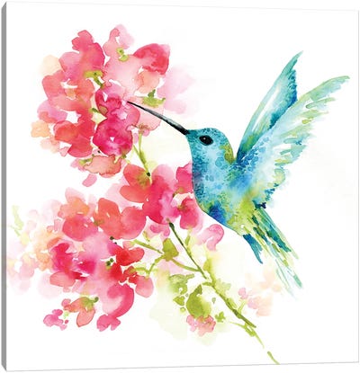 Hummingbird Canvas Art Print - Hydrangea Art