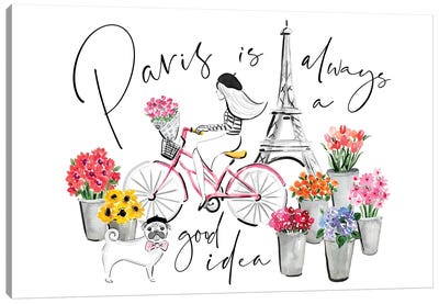 Paris Flower Market Canvas Art Print - Paris Typography