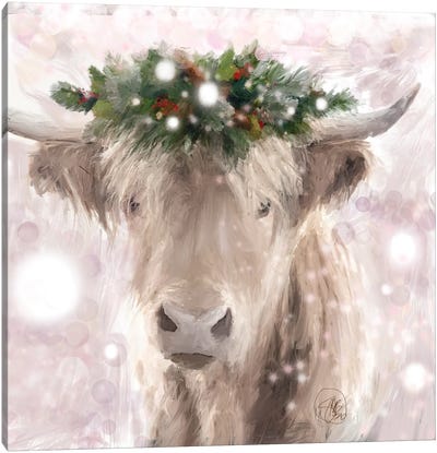 Highland Cow Canvas Art Print - Christmas Cow Art