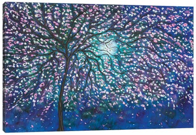 Cherry Tree Moon Canvas Art Print - Cherry Blossom Art