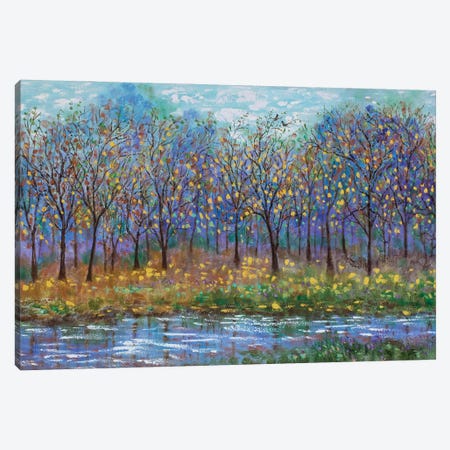 Autumn Trees, Love Birds And Stream Canvas Print #SBJ11} by Jean (Vadal) Smith-Bentson Art Print