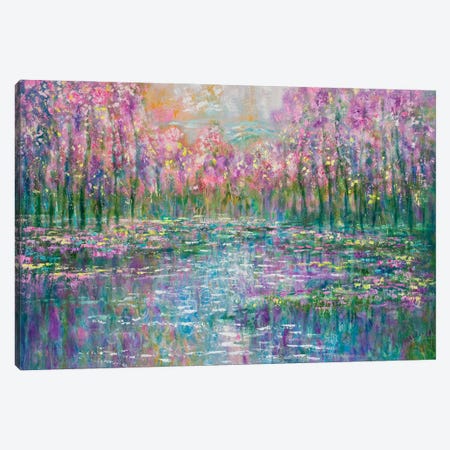 Cherry Blossom Lake Canvas Print #SBJ1} by Jean (Vadal) Smith-Bentson Canvas Wall Art