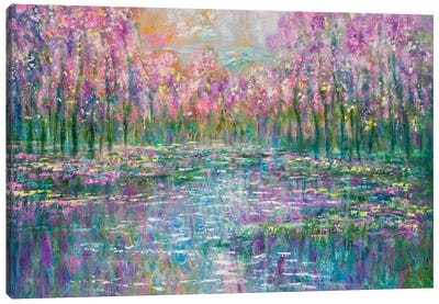 Cherry Blossom Lake Canvas Art Print - Water Lilies Collection