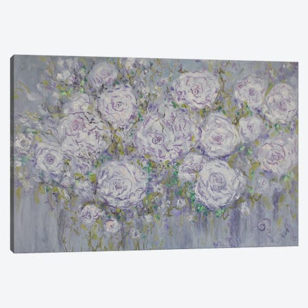 White Roses And Lavender Against Grey Background Canvas Print #SBJ26} by Jean (Vadal) Smith-Bentson Canvas Art Print