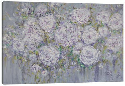 White Roses And Lavender Against Grey Background Canvas Art Print - Jean (Vadal) Smith-Bentson