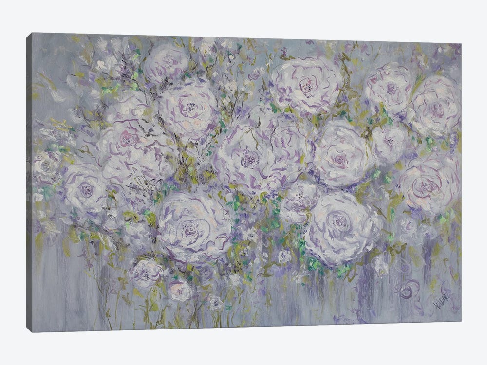White Roses And Lavender Against Grey Background by Jean (Vadal) Smith-Bentson 1-piece Canvas Artwork