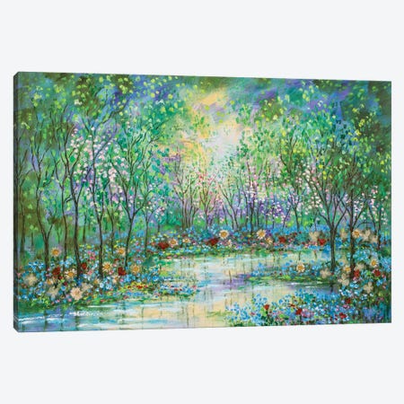 Springtime Stream And Wildflowers Canvas Print #SBJ27} by Jean (Vadal) Smith-Bentson Canvas Print