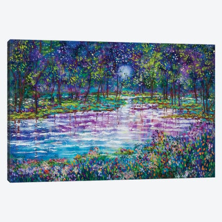 Violet Moon Stream And Fireflies Canvas Print #SBJ29} by Jean (Vadal) Smith-Bentson Canvas Artwork