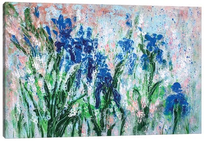 Blue Iris And Wildflowers Canvas Art Print - Iris Art