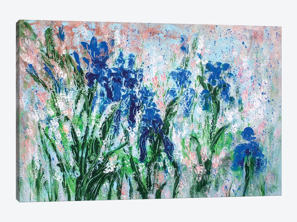Blue Iris And Wildflowers by Jean (Vadal) Smith-Bentson 1-piece Canvas Artwork