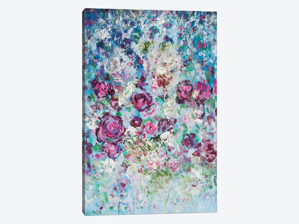 Roses And Blue Violets by Jean (Vadal) Smith-Bentson 1-piece Canvas Artwork