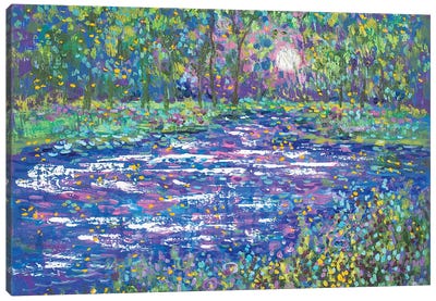 Springtime Violet Moon And Fireflies Canvas Art Print - Firefly Art