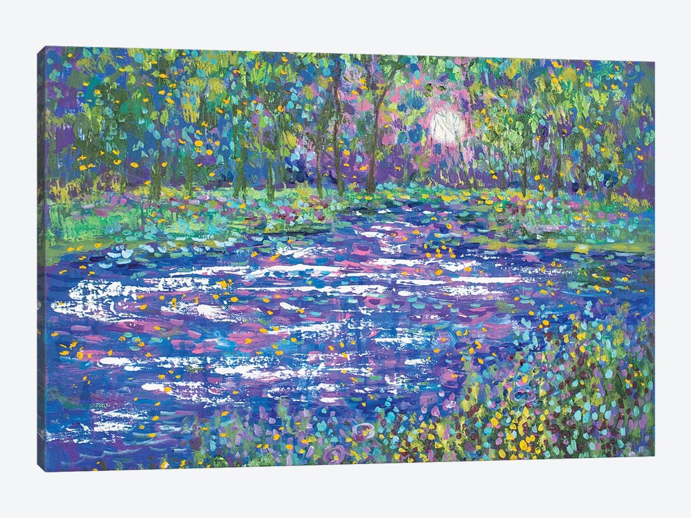 Springtime Violet Moon And Fireflies by Jean (Vadal) Smith-Bentson 1-piece Canvas Artwork