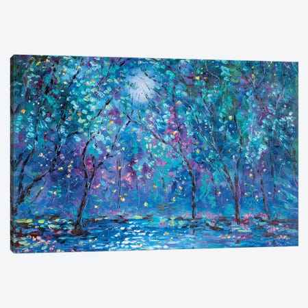Spring Moonlight Stream And Fireflies Canvas Print #SBJ5} by Jean (Vadal) Smith-Bentson Art Print