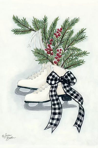 Vintage Winter Ice Skates by Sara Baker framed canvas print